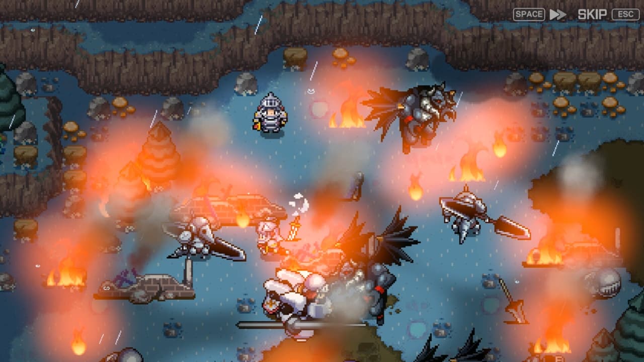 Regret fighting armored enemies in a fiery ZENONIA 1 battlefield