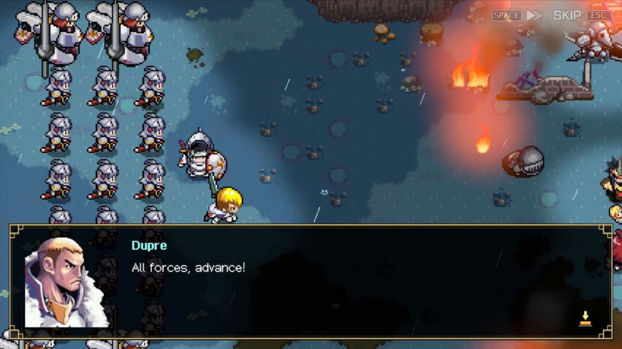 Regret and soldiers during a rainy battle scene in ZENONIA 1
