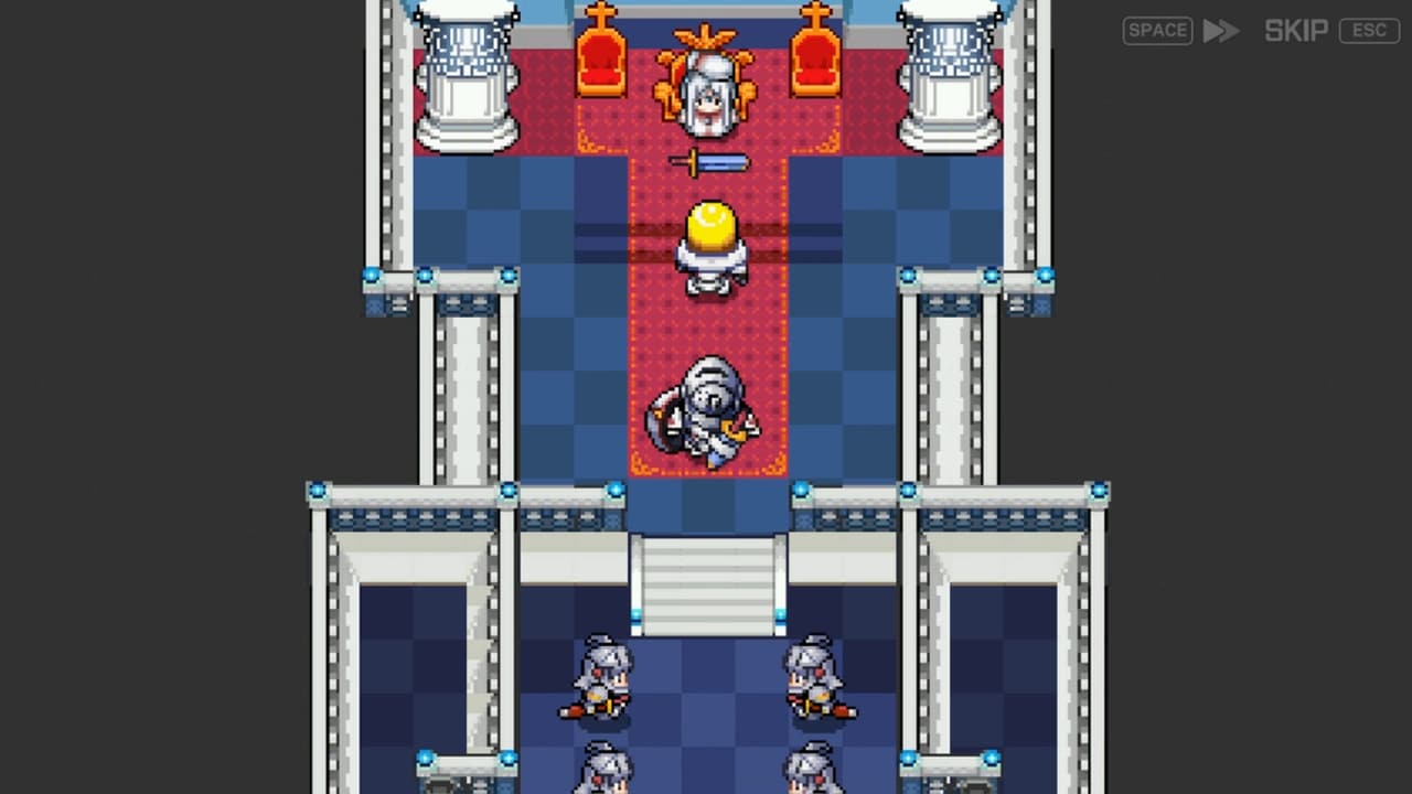 Regret facing a ruler and guards inside a ZENONIA 1 throne room